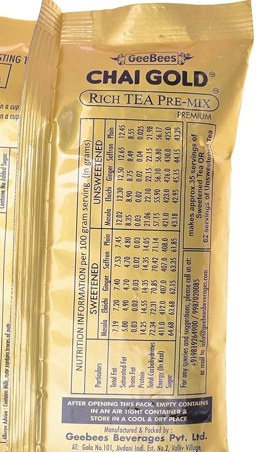 GeeBees Chai Gold Instant Premix Elaichi Tea Low Sugar, 500gms - Image 3