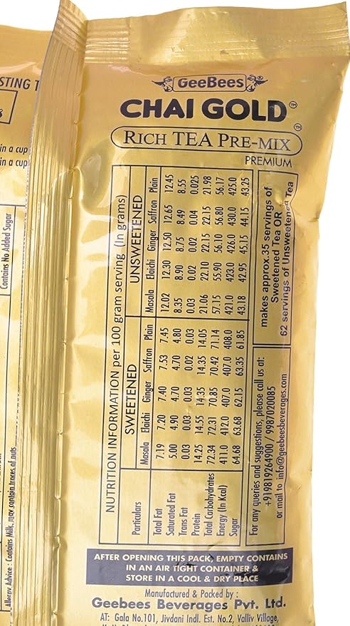 Geebees Chai Gold Instant Premix Masala Tea Low Sugar, 500gms - Image 3